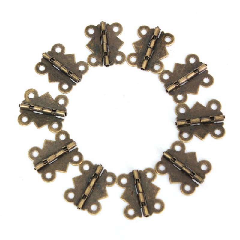 10 pcs Cabinet Door Cupboard Box Hinges 4 Holes Vintage Bronze Tone Butterfly