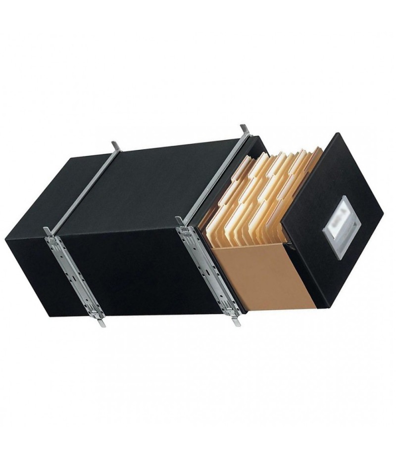 Steel file storage box, stackable, legal size, black