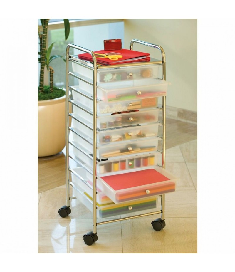 Durable classic 10 drawer organizer cart, frosted white