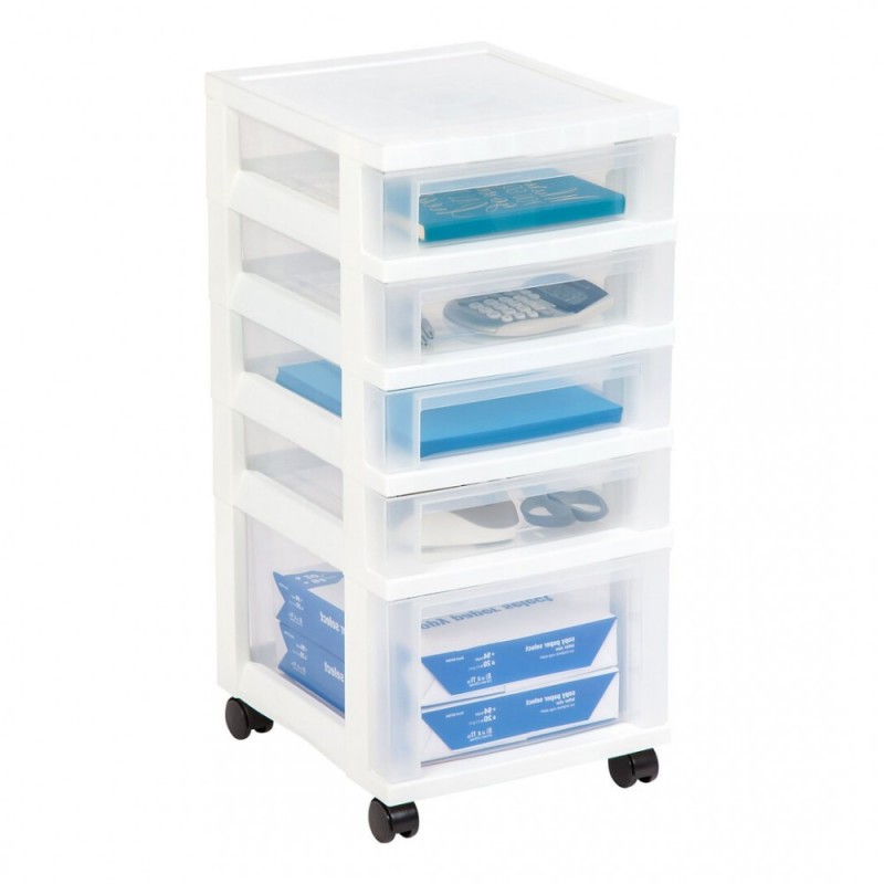 Practical 5-drawer storage cart, white, 2 pieces