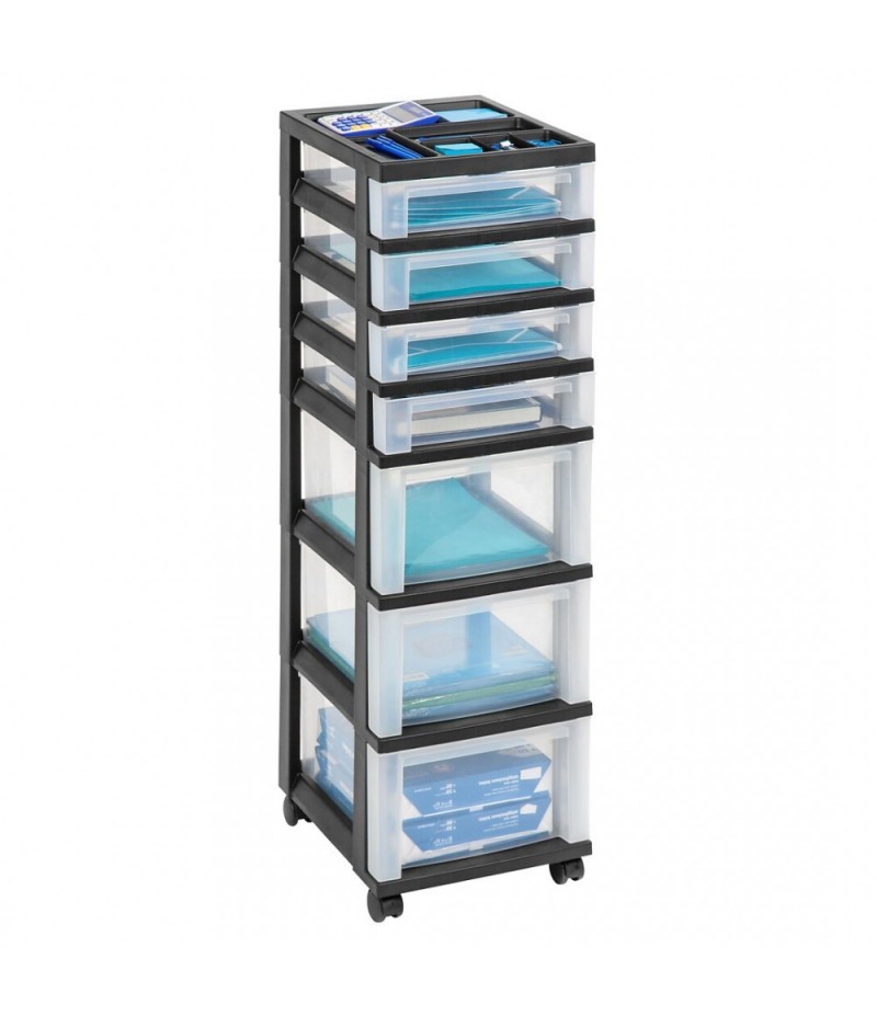 Portable storage cart with 7 drawers, black, 41 3/4&quot; H x 12 1/8&quot; W x 14 3/8&quot; D