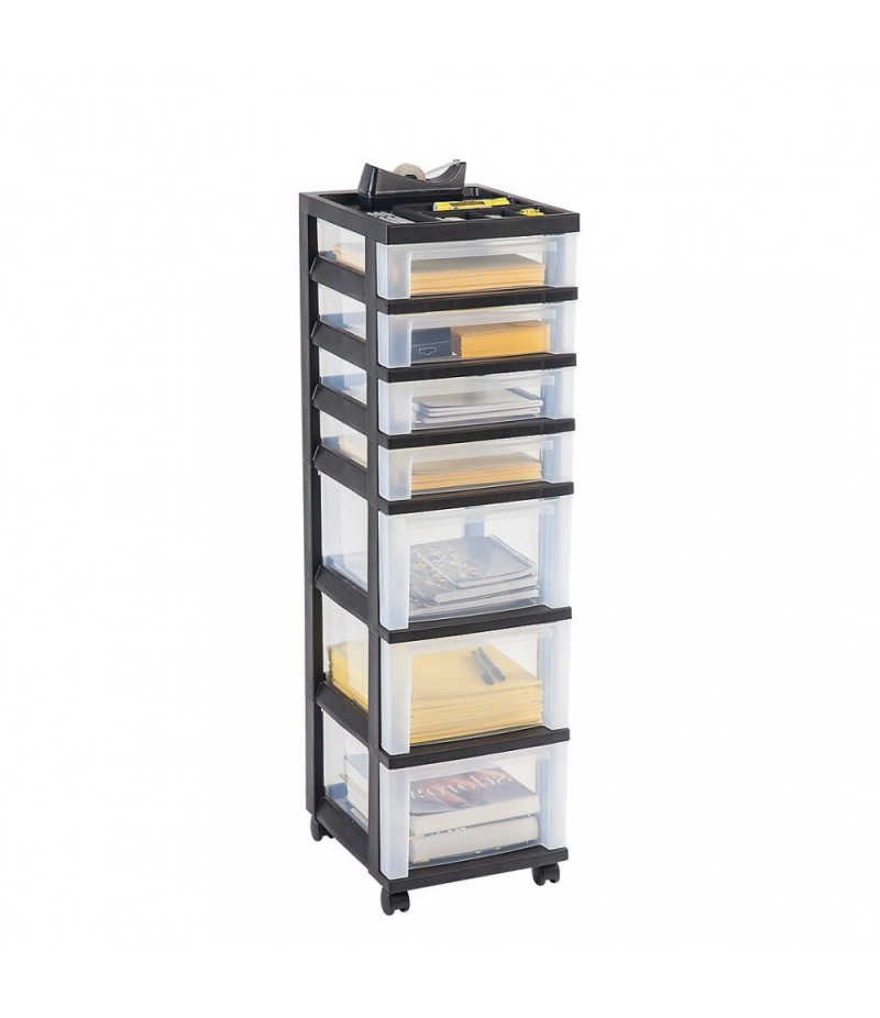 Portable storage cart with 7 drawers, black, 41 3/4&quot; H x 12 1/8&quot; W x 14 3/8&quot; D