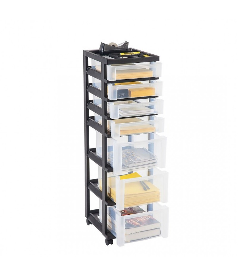 Portable storage cart with 7 drawers, black, 41 3/4&quot; H x 12 1/8&quot; W x 14 3/8&quot; D